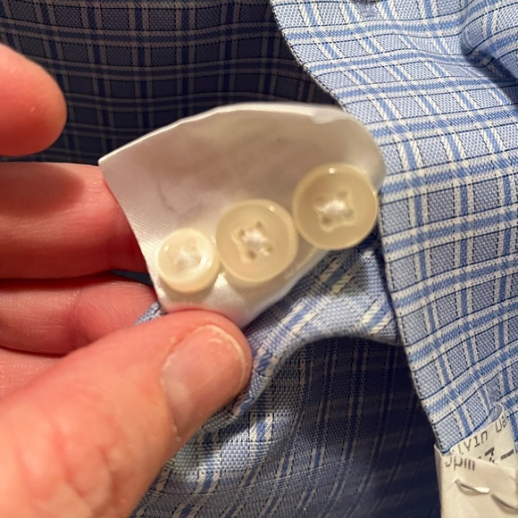 Devon & Jones Large Button Down Checked Blue and White Long Sleeve Shirt - Picture 9 of 10